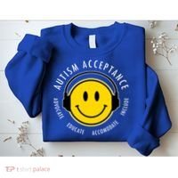 Autism Acceptance Educate Smiley Headphone Sweatshirt thumb 2