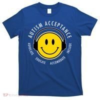 Autism Acceptance Educate Smiley Headphone T-Shirt thumb 0