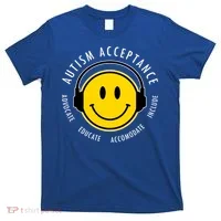Autism Acceptance Educate Smiley Headphone T-Shirt thumb 0
