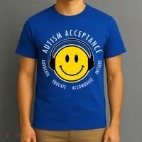 Autism Acceptance Educate Smiley Headphone T-Shirt thumb 3