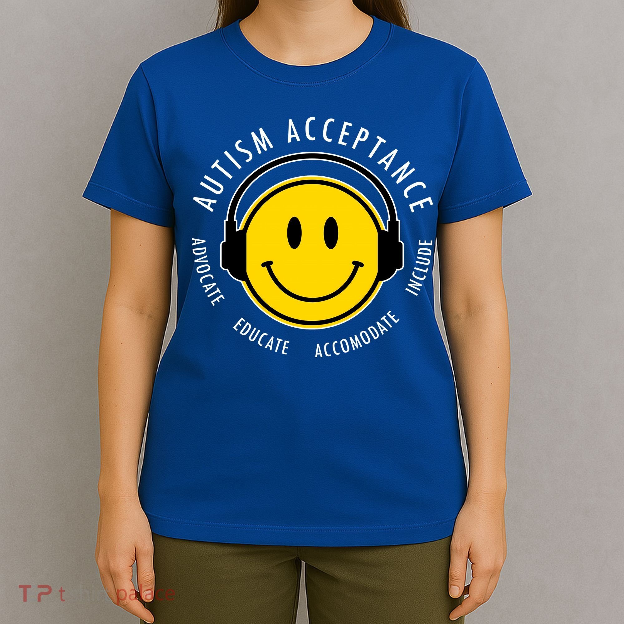 Autism Acceptance Educate Smiley Headphone T-Shirt