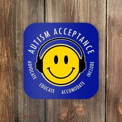 Autism Acceptance Educate Smiley Headphone Coaster