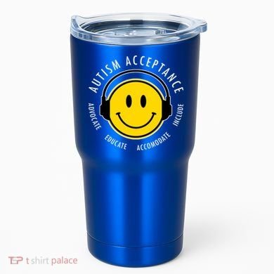 Autism Acceptance Educate Smiley Headphone Tumbler