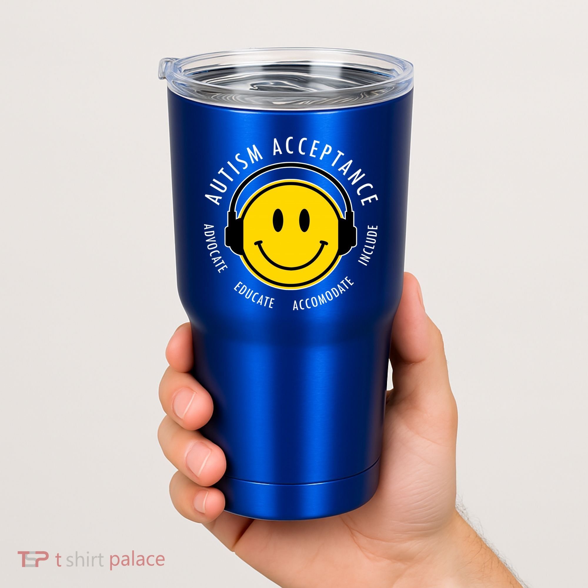 Autism Acceptance Educate Smiley Headphone Tumbler
