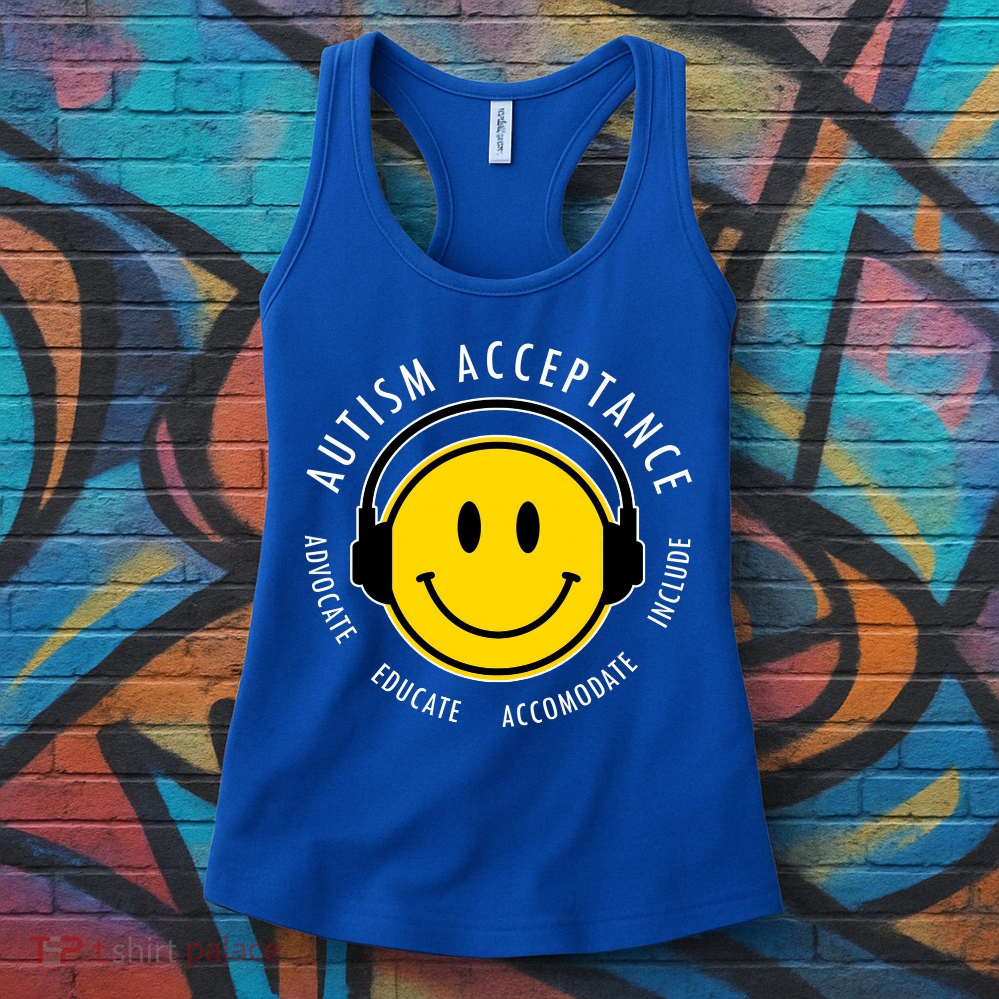 Autism Acceptance Educate Smiley Headphone Women's Tank Top