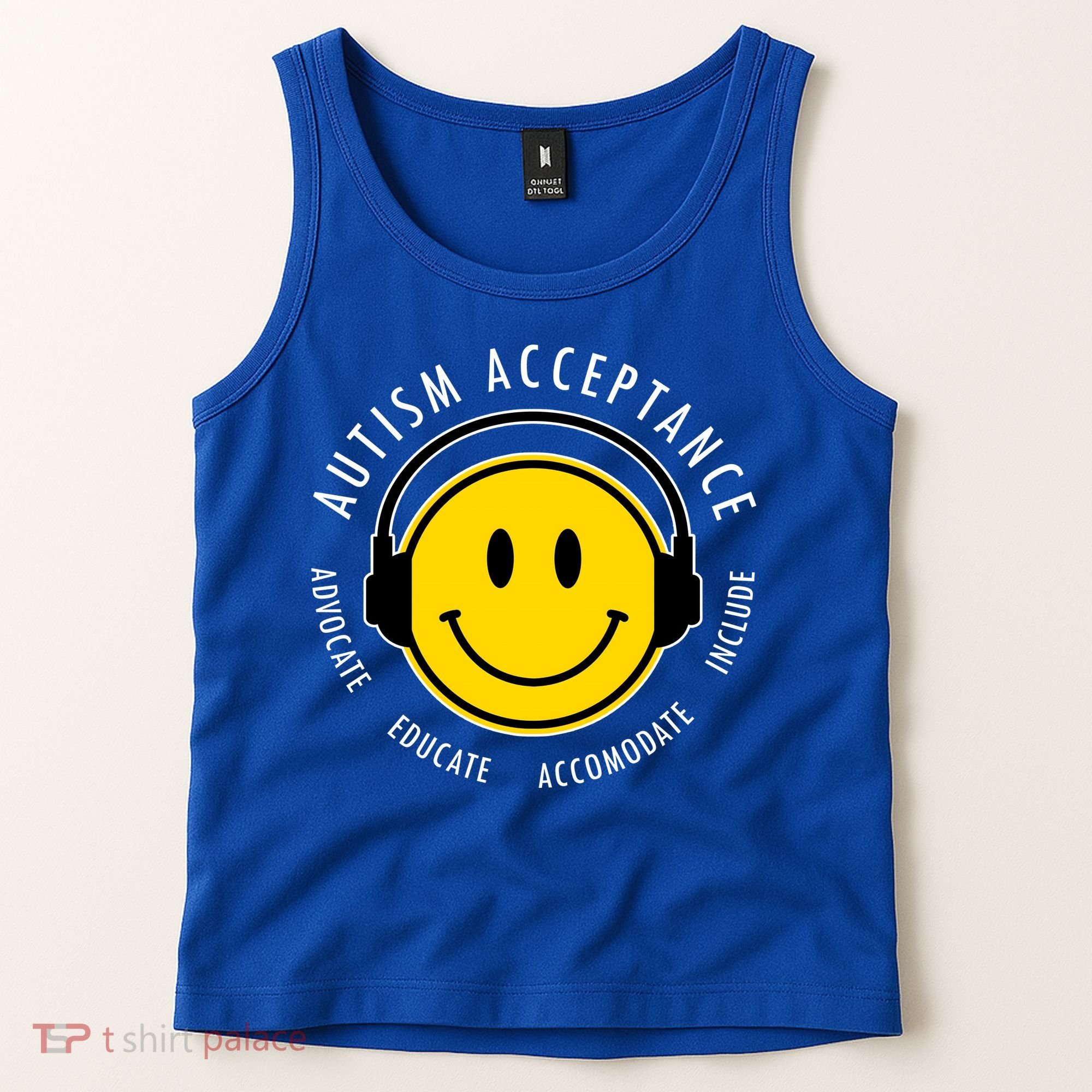Autism Acceptance Educate Smiley Headphone Tank Top