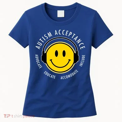 Autism Acceptance Educate Smiley Headphone Women's T-Shirt