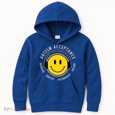 Autism Acceptance Educate Smiley Headphone Kids Hoodie