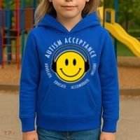 Autism Acceptance Educate Smiley Headphone Kids Hoodie thumb 3