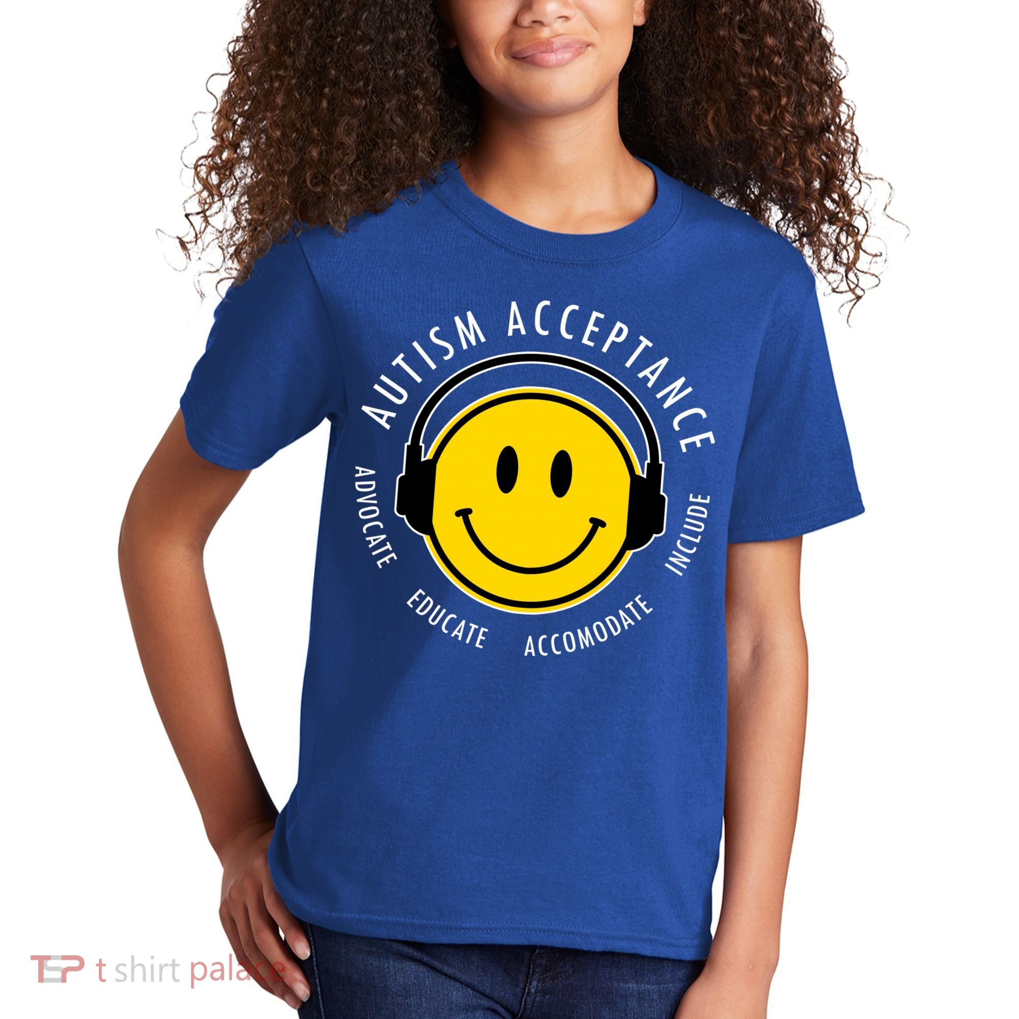 Autism Acceptance Educate Smiley Headphone Kids T-Shirt