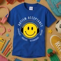 Autism Acceptance Educate Smiley Headphone Kids T-Shirt thumb 3