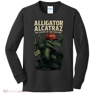 Alligator Alcatraz Escape Warning MAGA Kids Long Sleeve Shirt