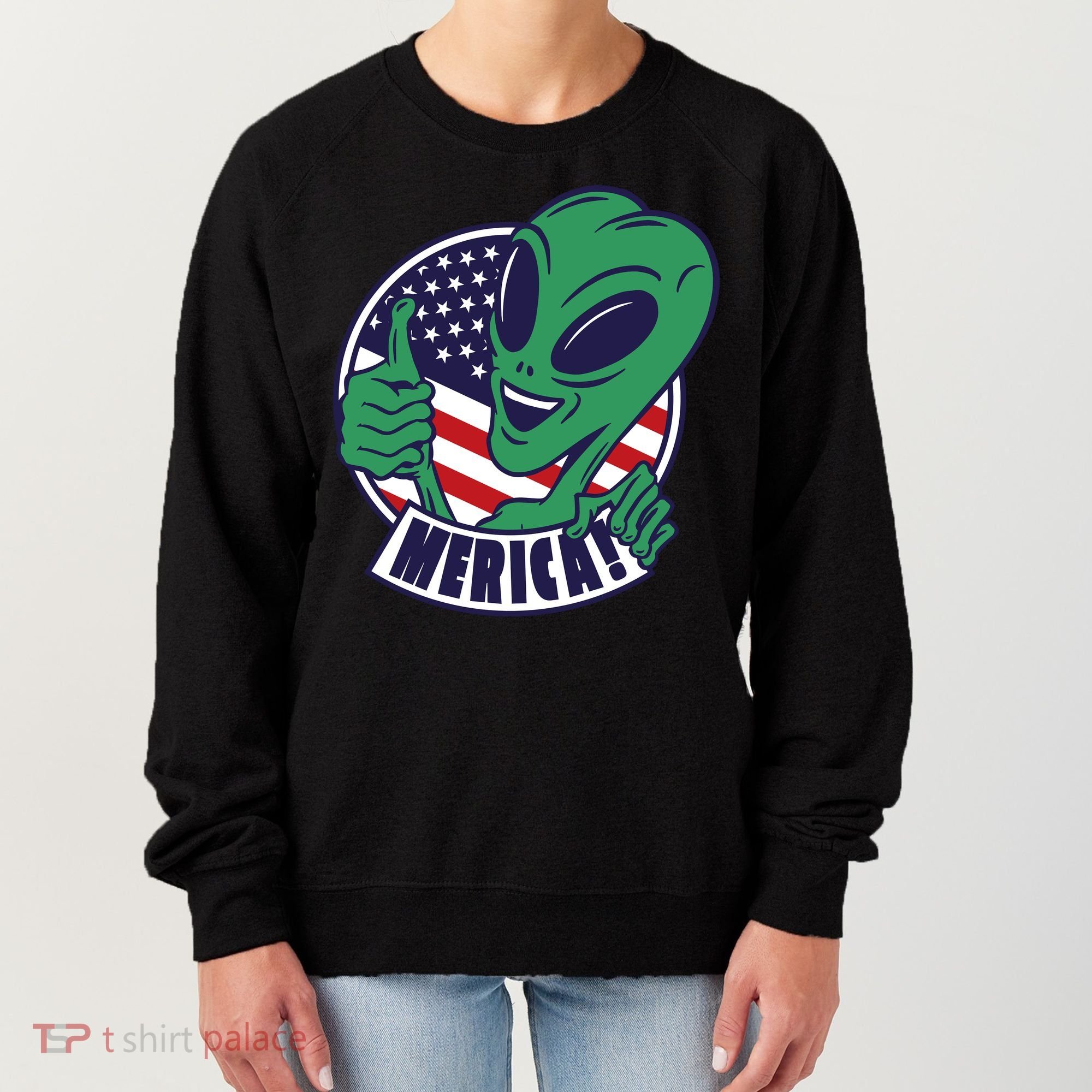 Alien American Flag Funny Merica Women's Sweatshirt