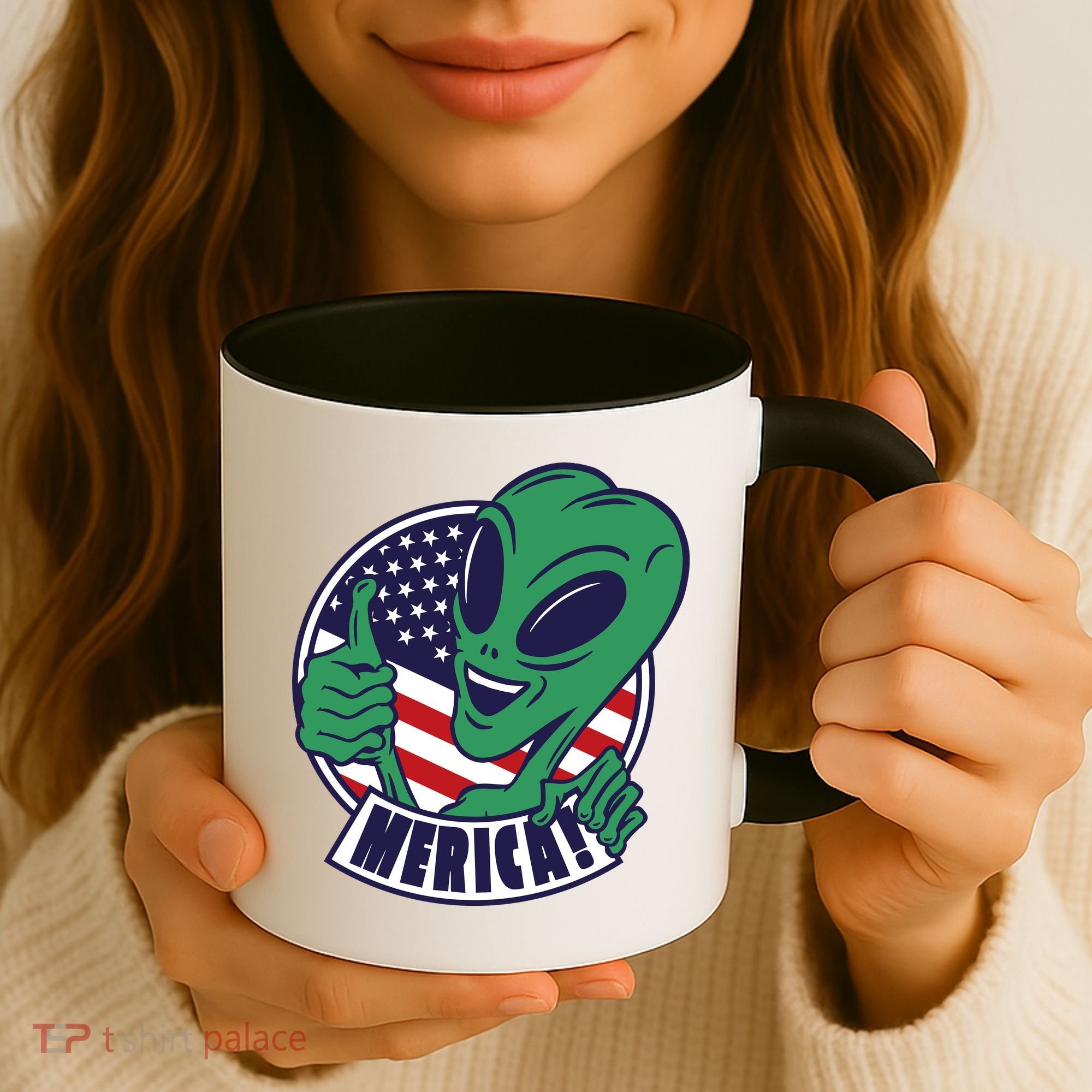 Alien American Flag Funny Merica Coffee Mug