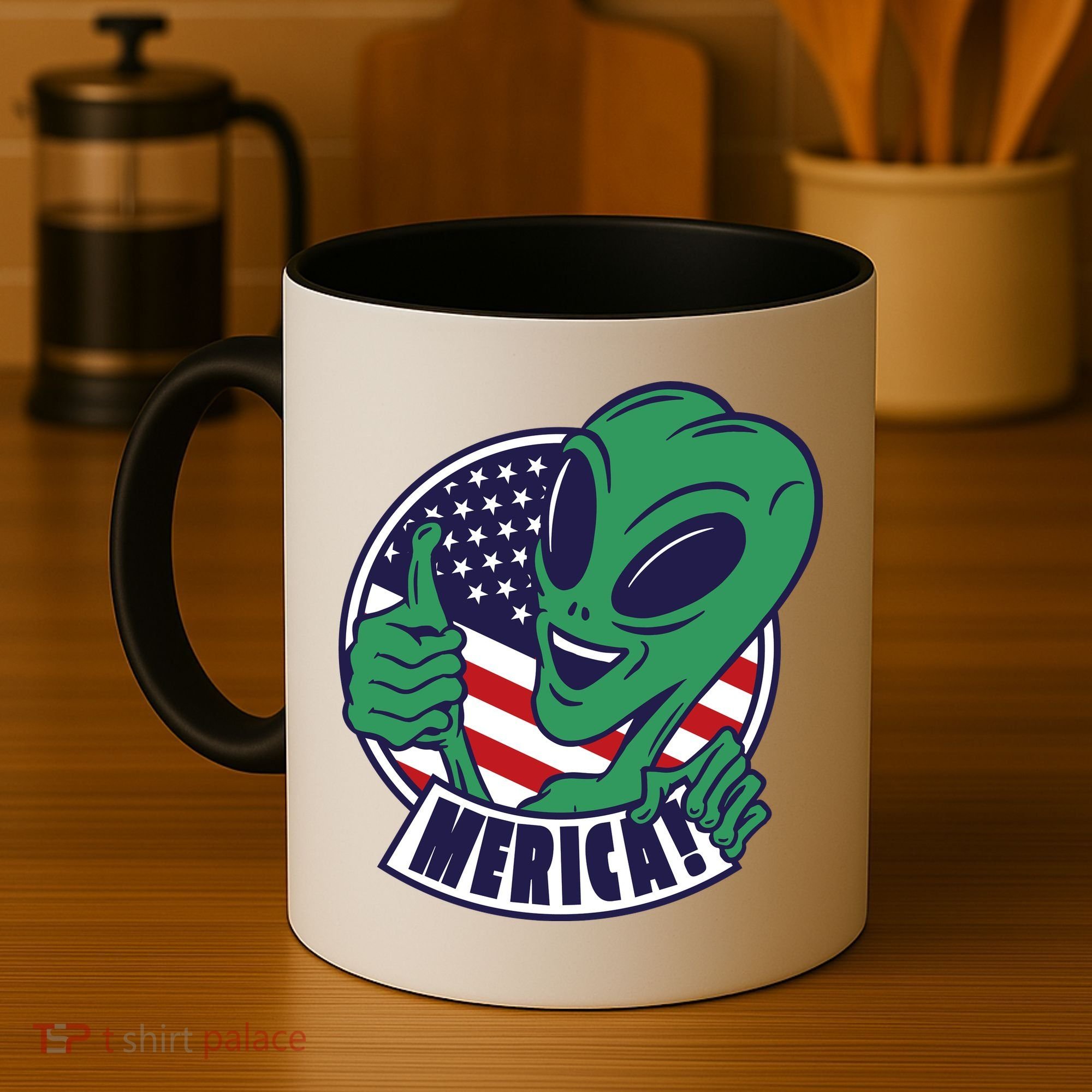 Alien American Flag Funny Merica Coffee Mug