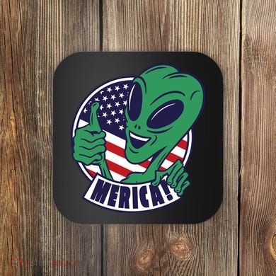 Alien American Flag Funny Merica Coaster