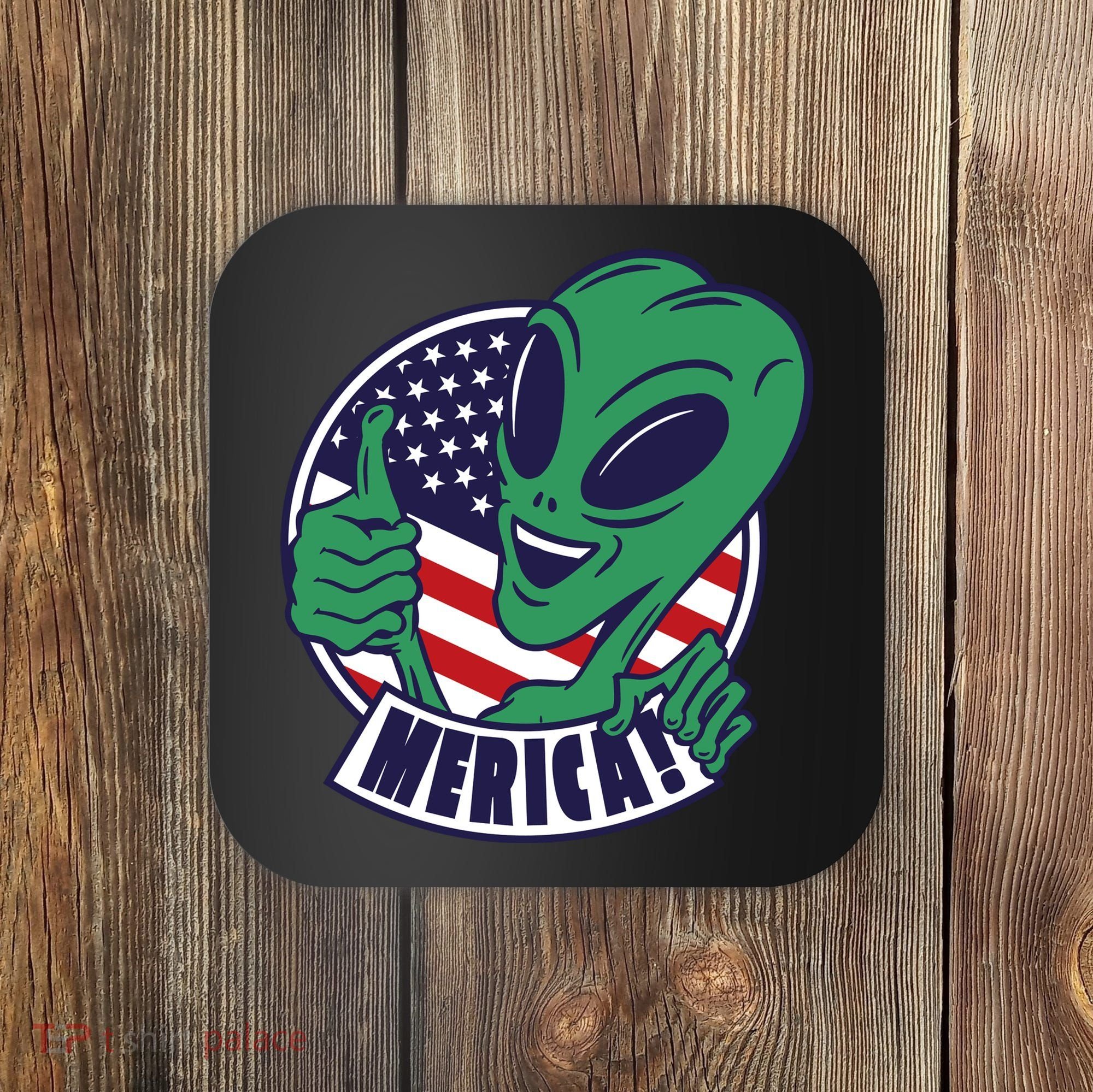 Alien American Flag Funny Merica Coaster