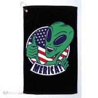 Alien American Flag Funny Merica Golf Towel thumb 0