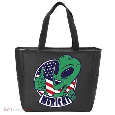 Alien American Flag Funny Merica Tote Bag