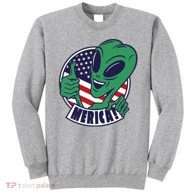 Alien American Flag Funny Merica Sweatshirt