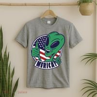 Alien American Flag Funny Merica T-Shirt thumb 2