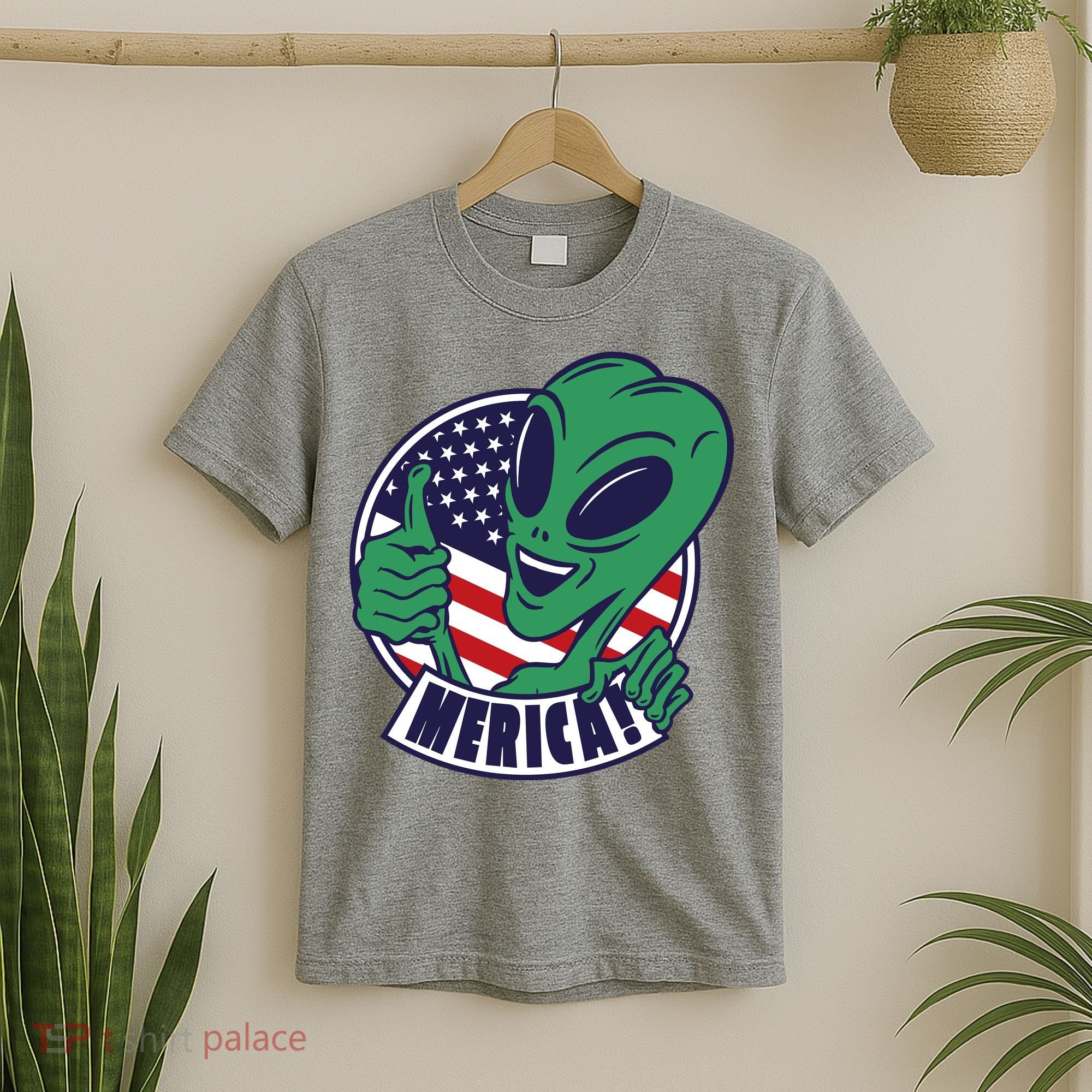 Alien American Flag Funny Merica T-Shirt