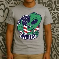 Alien American Flag Funny Merica T-Shirt thumb 3