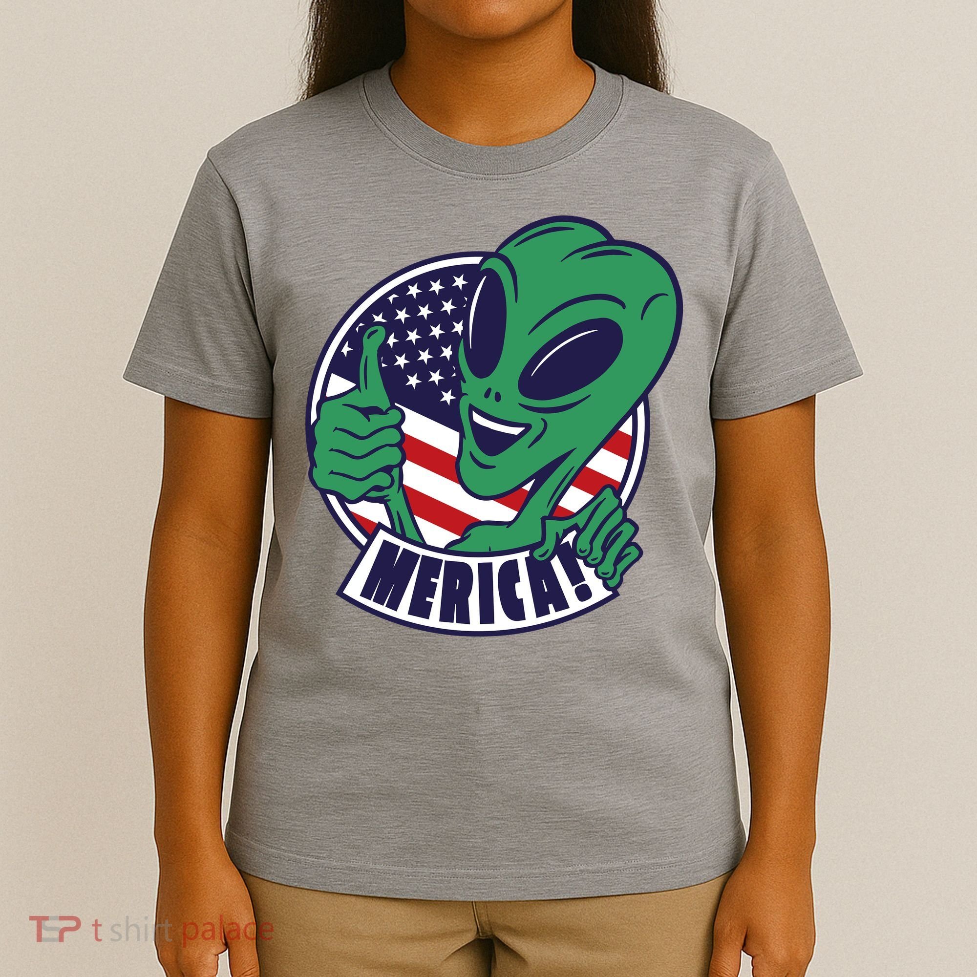 Alien American Flag Funny Merica T-Shirt
