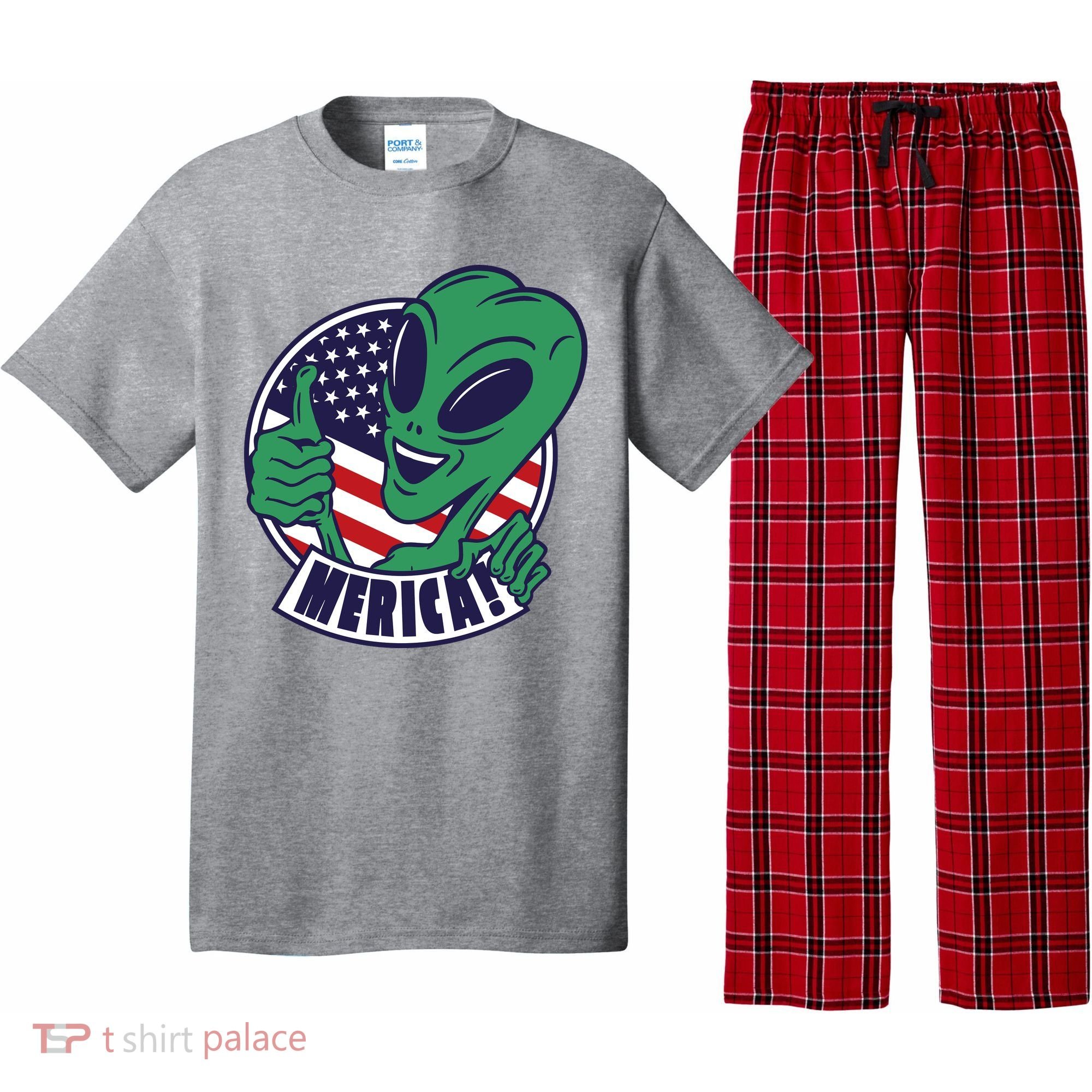 Alien American Flag Funny Merica Pajama Set