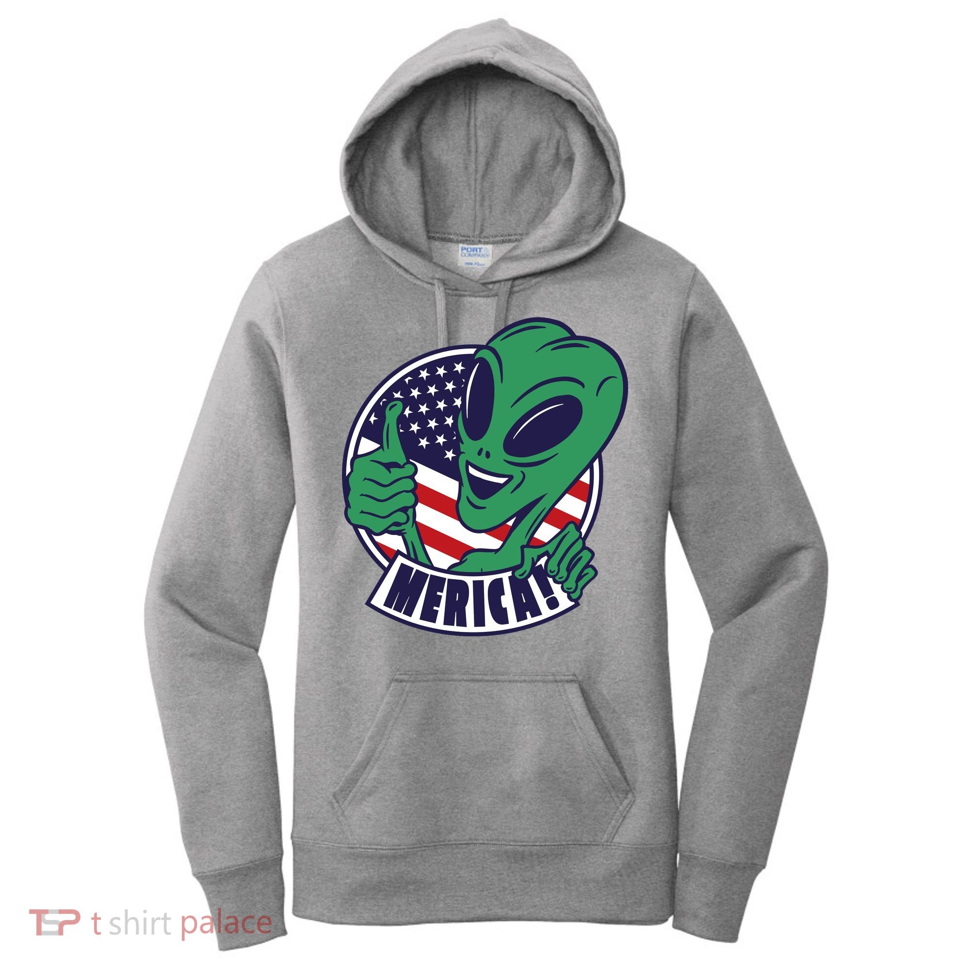 Alien American Flag Funny Merica Women's Hoodie