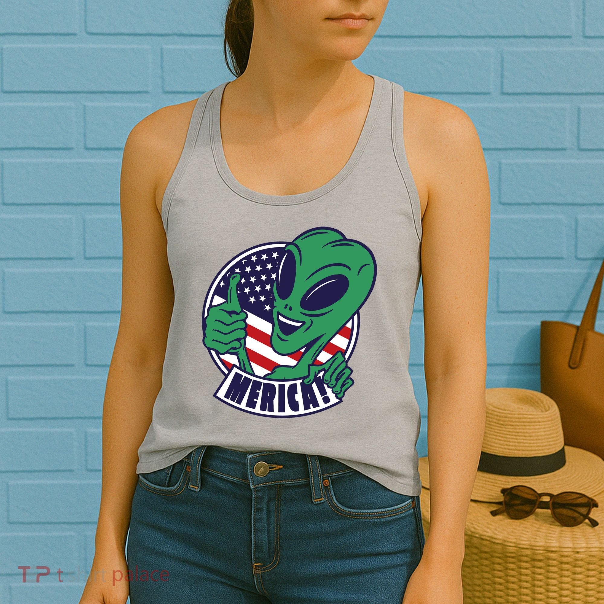 Alien American Flag Funny Merica Women's Tank Top