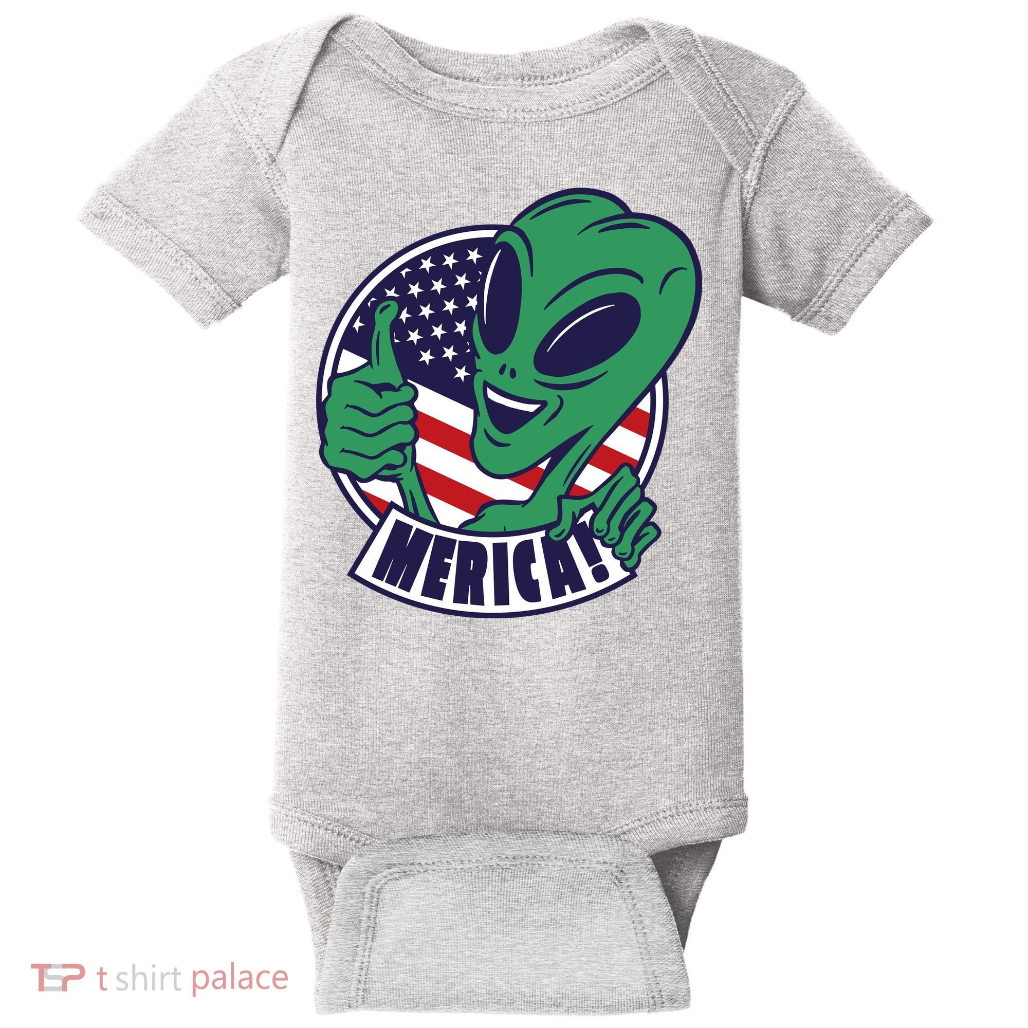 Alien American Flag Funny Merica Baby Bodysuit