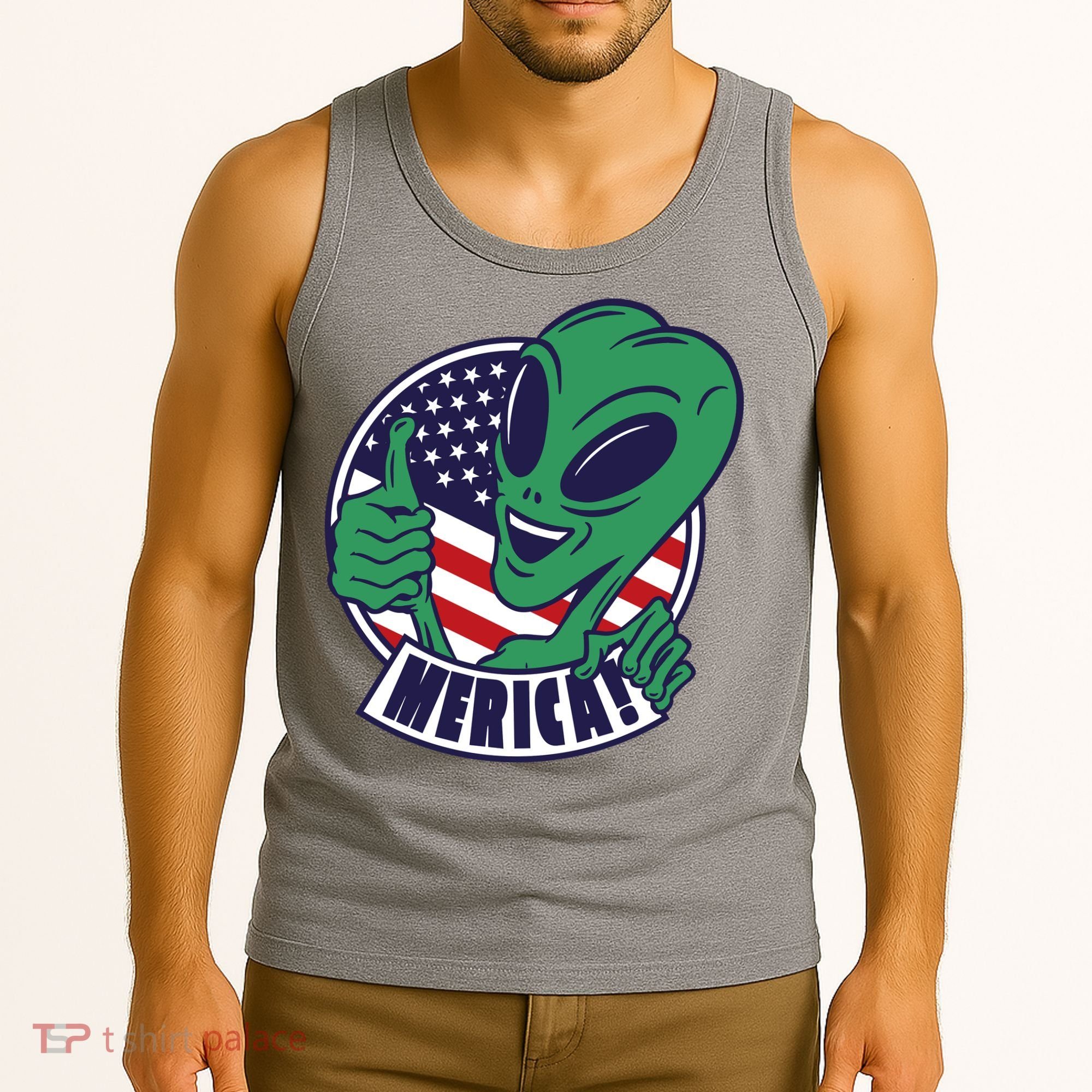 Alien American Flag Funny Merica Tank Top