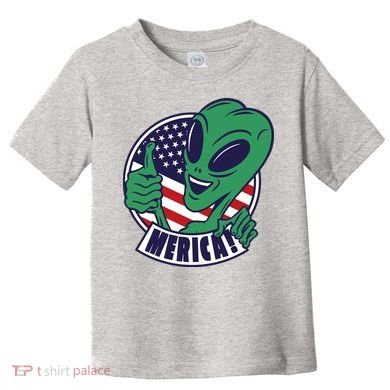 Alien American Flag Funny Merica Toddler T-Shirt