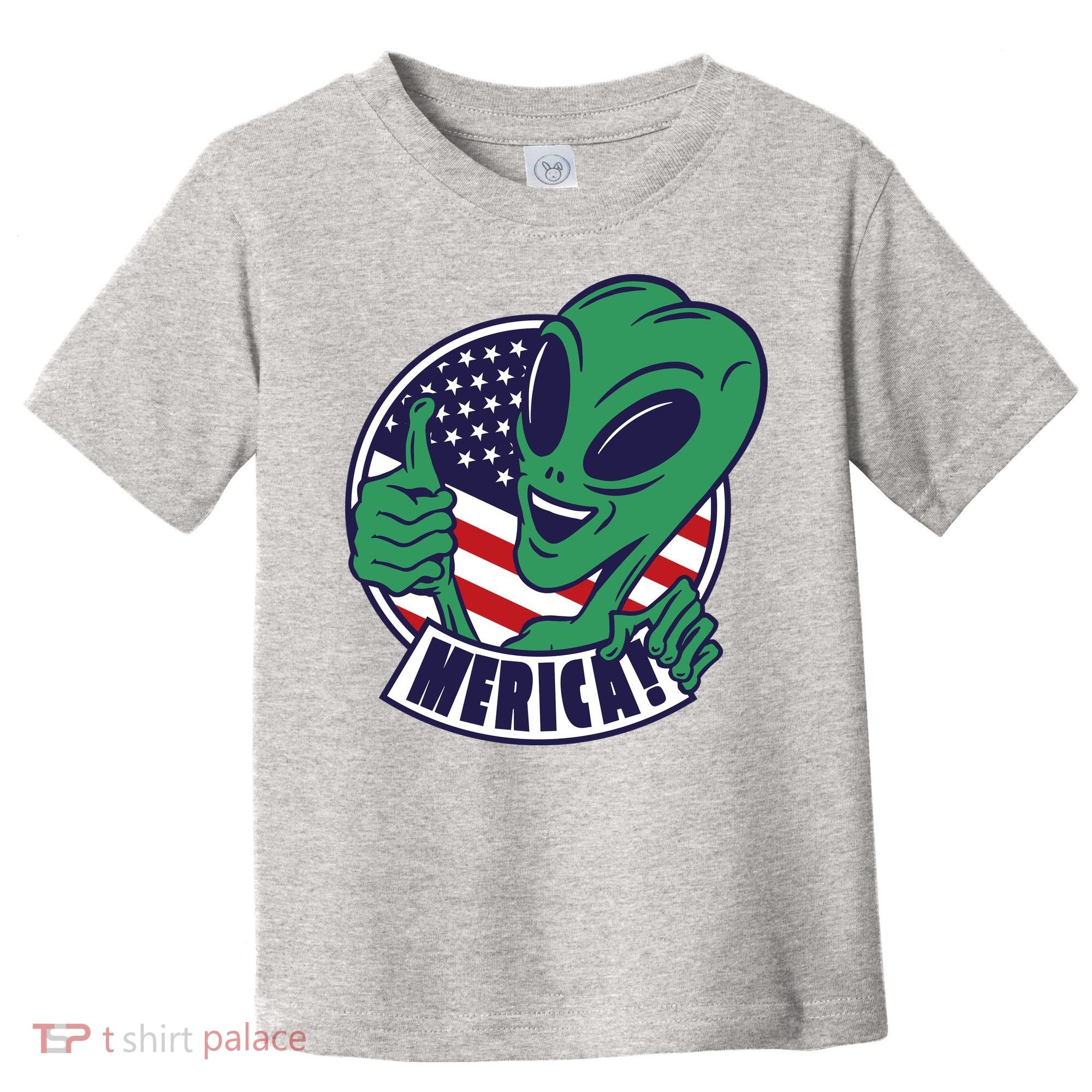 Alien American Flag Funny Merica Toddler T-Shirt