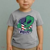 Alien American Flag Funny Merica Toddler T-Shirt thumb 2
