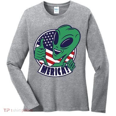 Alien American Flag Funny Merica Women's Long Sleeve Shirt