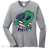 Alien American Flag Funny Merica Women's Long Sleeve Shirt thumb 0