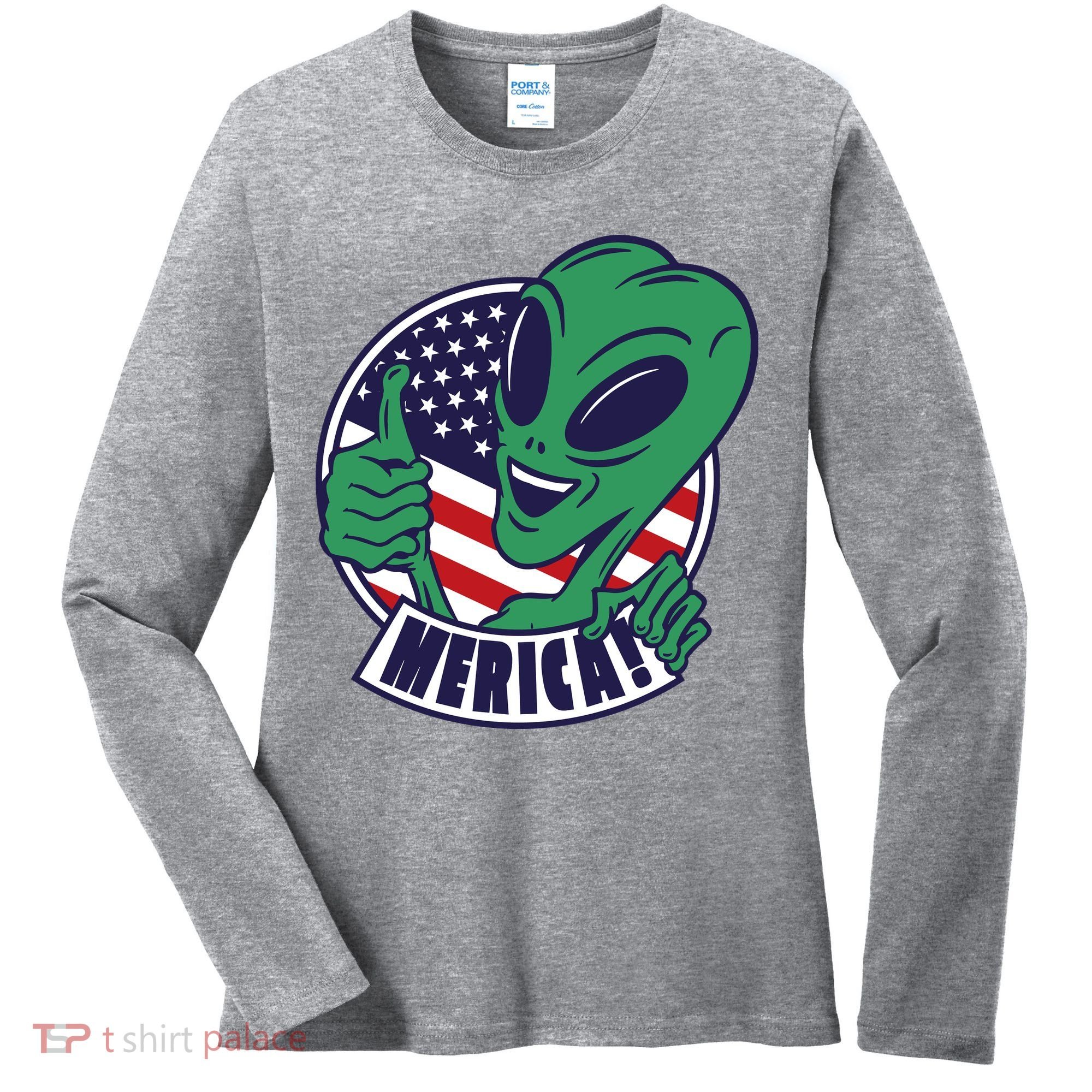 Alien American Flag Funny Merica Women's Long Sleeve Shirt