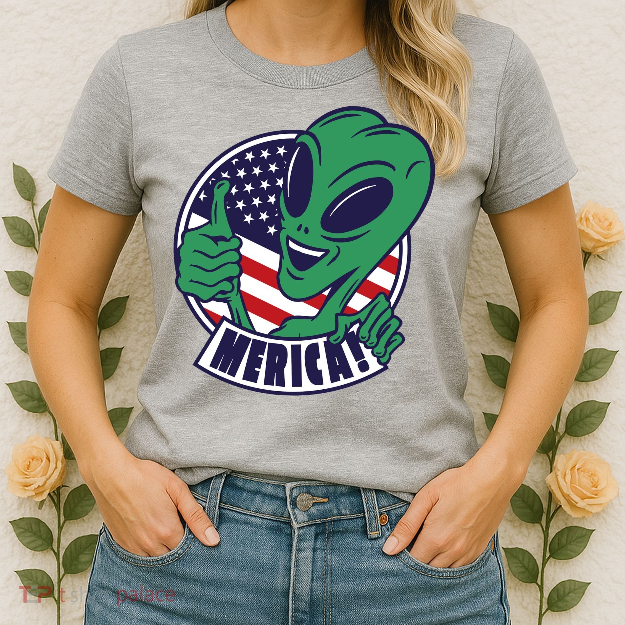 Alien American Flag Funny Merica Women's T-Shirt