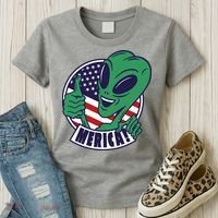Alien American Flag Funny Merica Women's T-Shirt thumb 3