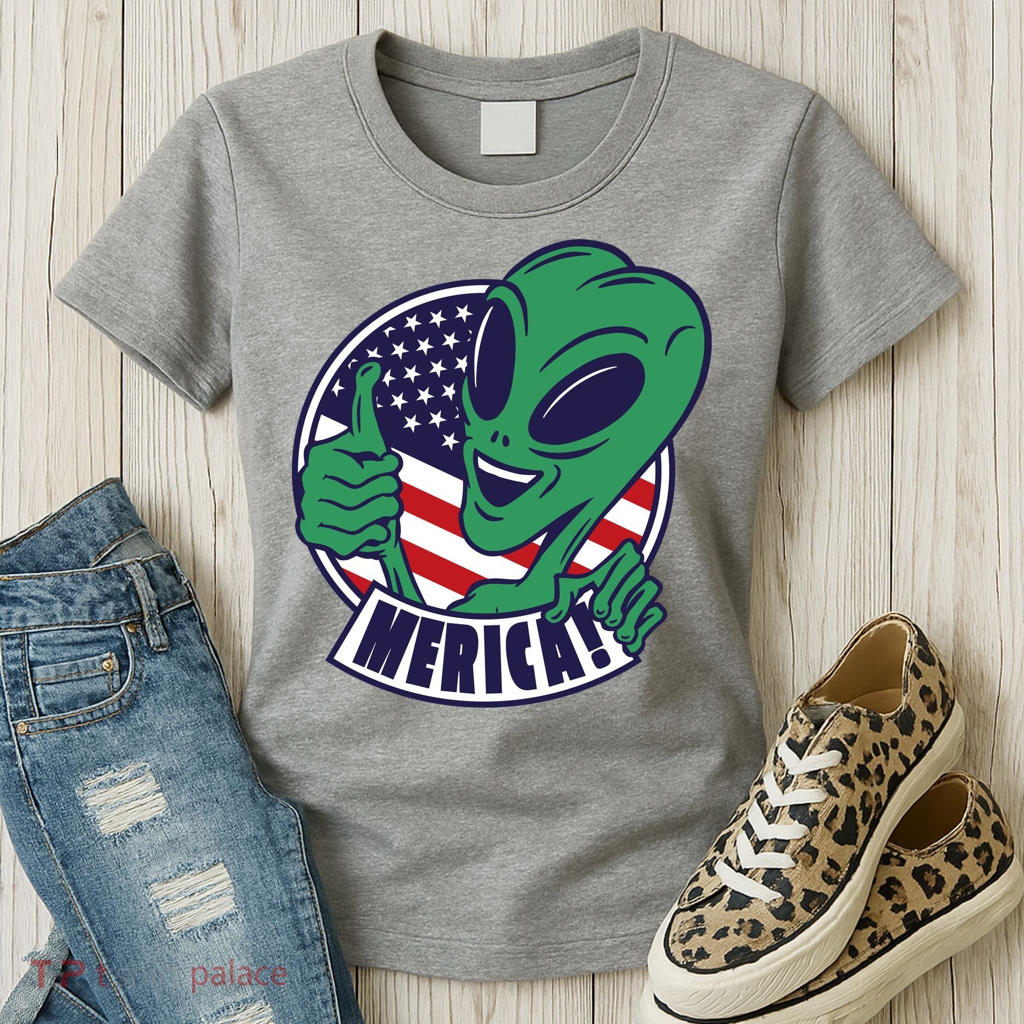 Alien American Flag Funny Merica Women's T-Shirt