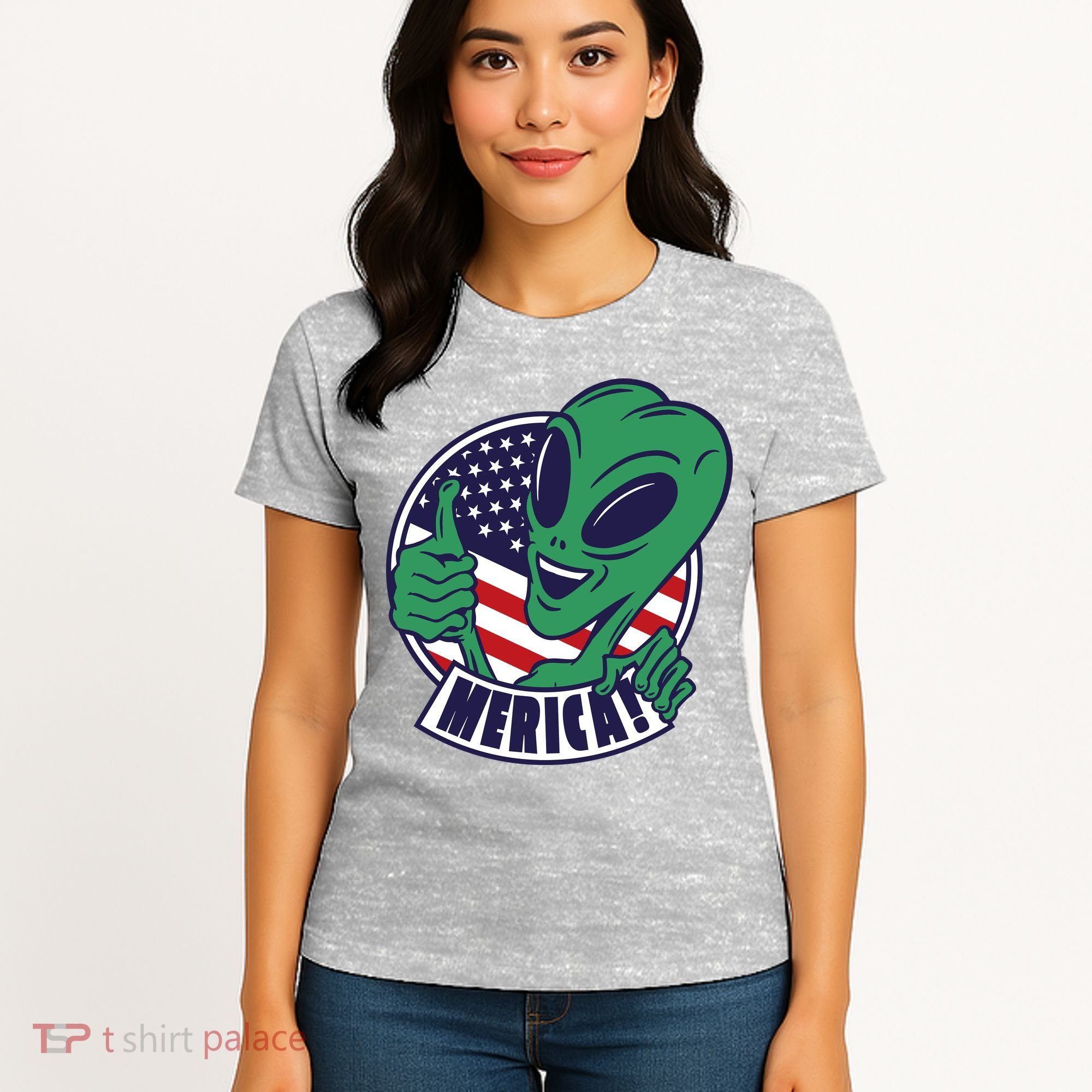 Alien American Flag Funny Merica Women's T-Shirt