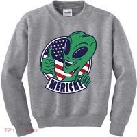 Alien American Flag Funny Merica Kids Sweatshirt thumb 0