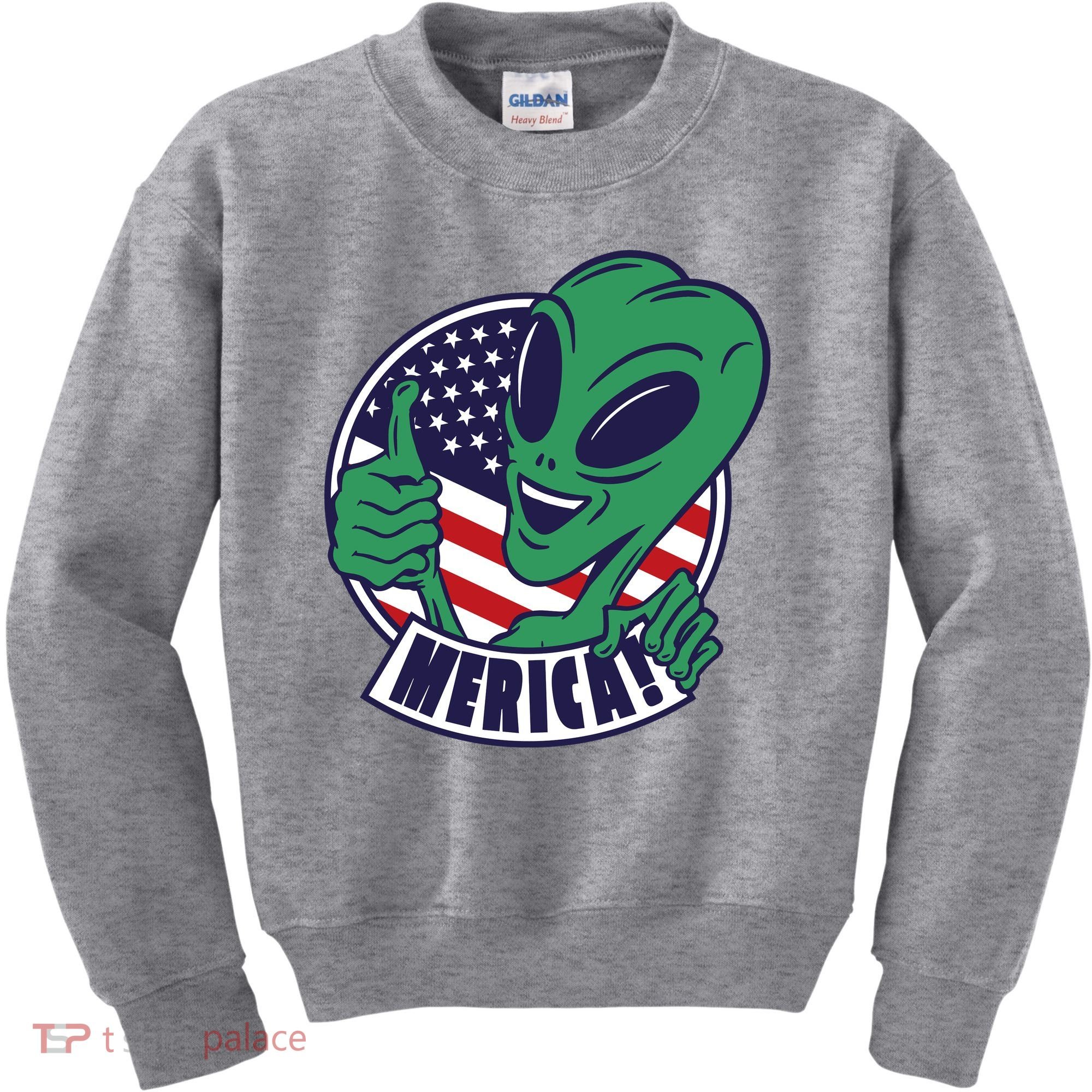 Alien American Flag Funny Merica Kids Sweatshirt