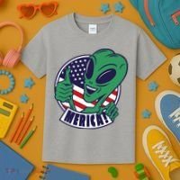 Alien American Flag Funny Merica Kids T-Shirt thumb 3