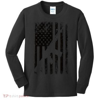 AR15 American Flag Kids Long Sleeve Shirt