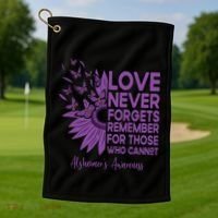 AlzheimerS Awareness Fighters Love Never Forgets Gift Golf Towel thumb 1