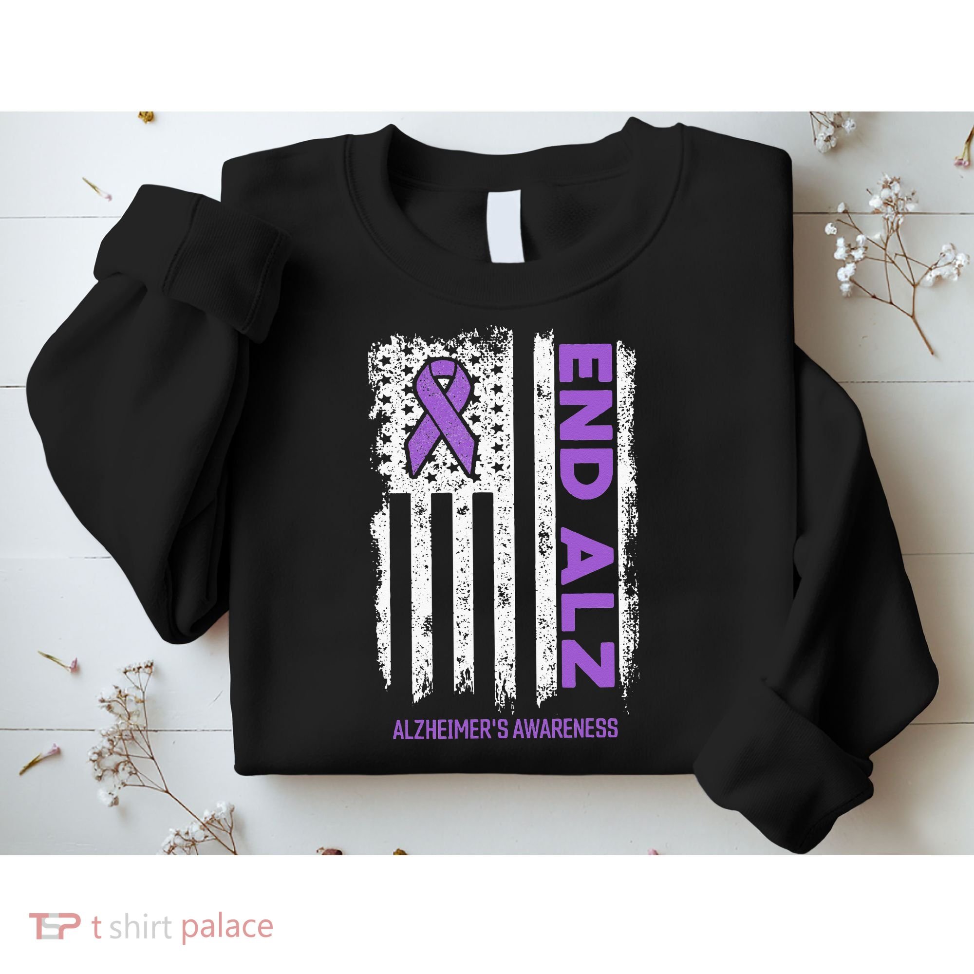 Alzheimers American Flag End Alz Alzheimers Awareness Sweatshirt