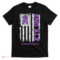 Alzheimers American Flag End Alz Alzheimers Awareness T-Shirt thumb 0